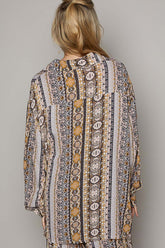 POL Long Sleeve Button Down Printed Shirt OutfitFlow